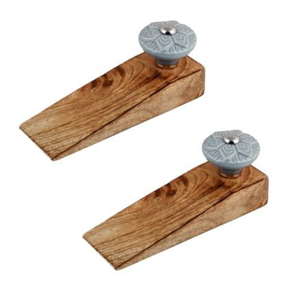2 Pieces Grey Wheel Flower Ceramic Wooden Door Stopper